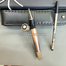 HOT MB Champagne Satin Silver Tone Trim Rollerball Pen w/ Pouch & Refill picture