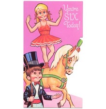 Fun Vintage 6TH BIRTHDAY Card FOR 6 YEAR OLD, Circus Tricks Horse by Sangamon +✉ picture