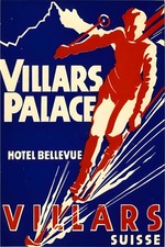 Villars Palace Hotel Bellevue Ski Poster 1930s - Retro Swiss Design 🇨🇭🏂 - picture