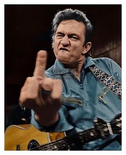 JOHNNY CASH FLIPPING THE BIRD TO THE CAMERA COUNTRY SINGER 8X10 COLORIZED PHOTO picture