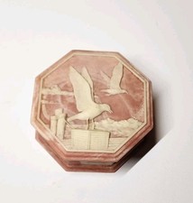 Vnt Incolay Trinket Box Jewlery Stone Pink & White Seagull On The Pier  Large  picture