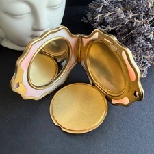Vintage USSR 875 Silver Gilt Shell Compact Powder Box Mirror Soviet Gift Signed picture
