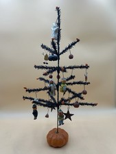 Vintage Halloween Folk Art Feather Tree. SUZI-B LLOYD Ornaments. Pumpkin Base. picture