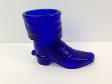 WHEATON Art Glass Cobalt Blue Cowboy Boot Toothpick Holder w/ Spur  A102 picture