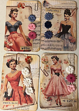 4 Handmade Cluster Embellishments Junk Journal Ephemera Vintage Ladies picture