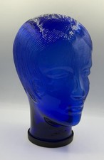 Vintage Cobalt Blue Glass Woman Flapper Head Sculpture Display 11” Mannequin picture