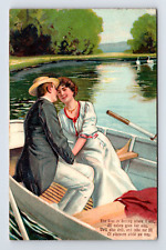 c1909 Lovers Couple in Row Boat Embossed Romance PFB Postcard picture
