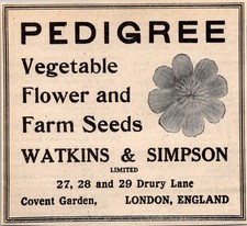 Watkins & Simpson Pedigree Vegetable London England 1922 Ad 4AK8-6 picture