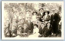 Large Group Friends Men Women Outdoor Portrait Antique RPPC c1910s Postcard -879 picture