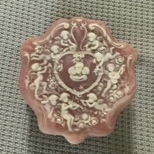 Incolay Stone Hinged Jewelry Box Trinket Scroll Children/Floral Vintage picture