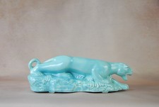 Rare Vintage Robin's Egg Blue Stalking Jaguar Ceramic Planter~Cameron Clay Works picture