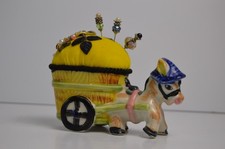 Vintage MCM Donkey Pulling Cart Sewing Pincushion Repurposed Planter Craft picture