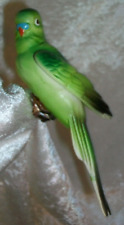 Vintage Green Ceramic Budgie Budgerigar Parakeet Bird Clip On Figurine Japan picture
