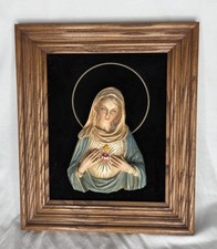 Vintage Immaculate Heart of Mary Plaque Figurine Religious Virgin Bust 3D Framed picture