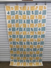 Vintage Nursery Quilt Checkerboard Animal Appliques Pastel Palette Aqua Blue Lar picture