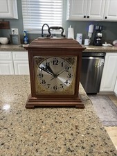 Vintage Spartus Electric Mantel Clock Faux Wood Case Bracket Style MADE IN USA picture