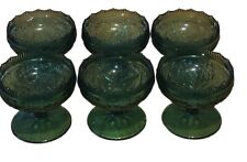 Tiara Glassware Green Spruce Footed Sherbet Dish Scalloped Edge Set of 6 Fun picture