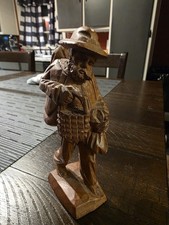Vintage Hand Carved Wood Hobo Figurine Old Man Beggar Traveler Folk Art Statue picture