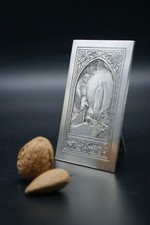 † Antique French Silvered Copper Apparition of Lourdes Plaque Signed B. Wicker † picture