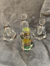 Four Vintage Crystal Perfume Bottles Clear Cut with Faceted Stoppers picture