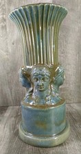 Vintage Newell Studios 1963 Celadon Blue Green Toned Vase Relief Sculpted Faces  picture
