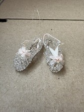 VTG Tiny Blown Glass Slippers With Pink Ribbon Baby Shower Infant Ornament picture