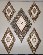 Vtg Mid Century Syroco Wall Clock Gold Scroll & 4 Piece Wall Plaques Hanging Set picture