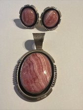 Vtg will denetdale navajo Sterling Silver Rhodochrosite Pendant Earrings 18.2 G picture