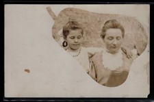Antique Real Photo Postcard Mother & Daughter Portrait Pear Shape 1900s RPPC picture