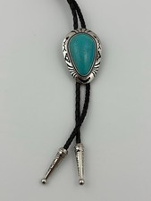 Vintage Bolo Tie Western Cowboy Southwest Blue Silver Tone Ornate picture