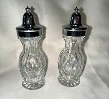 Vintage ANCHOR HOCKING Crown Point Salt & Pepper Shakers Clear Cut Glass picture