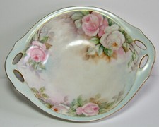 Small Bowl, Handpainted Pink  Roses, Slotted Handles, Porcelain, Gold Trim picture