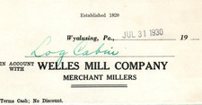 1930 WYALUSING PA WELLS MILL CO MERCHANT MILLERS COAL INVOICE BILLHEAD Z7757 picture
