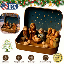 Christmas Nativity Set in a Tin Box Pocket Nativity Jesus Classic Scene Mini Tin picture