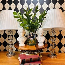 Ralph Lauren Pair Table Lamps Crystal Balls Farrah– Silver Base Elegance Luxury picture