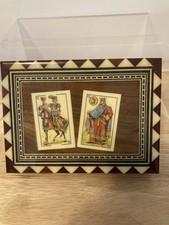 Vtg Inlaid Box w Lid Wood Hinged Lacquered Laguna Cards Handmade Granada Spain picture