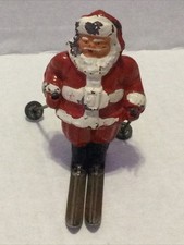 Vintage Barclay Metal Skiing Santa with Both Skis & Both Poles picture