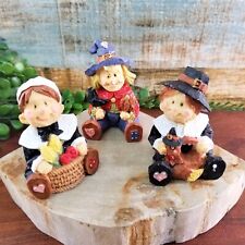 VTG Thanksgiving Pilgrim Couple Scarecrow Turkey Figurines Resin Fall Harvest 3 picture