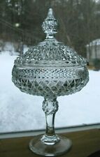 Antique Diamond Point Clear Glass Compote Covered Footed Lid Pedestal EAPG picture