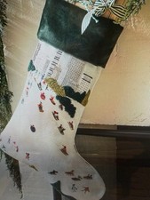 West Elm Christmas stocking Embroidered Winter Scenes Stockings sledding New picture