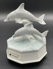 Vintage Otagiri Porcelain Music Box With Dolphins Plays Pearly Shells Revolving picture