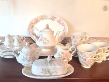 Vintage Vernon Rose Metlox 28 Pc Tea Set w/ Teapot Butter Dish Serving Platter picture