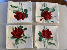 (4) Vintage 50's America's Pride Beauty Roses Fabric Elegant Table Cloth Napkins picture