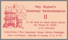 Marjorie Reppert's Rosemary Remembrances Jim Thorpe PA Vintage Business Card picture
