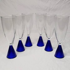 6 vintage Sasaki Eon Blue champagne flutes picture