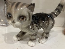 Vintage Goebel W Germany 31024 Gray Tabby Cat Porcelain Figurine 6” picture