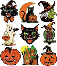 9PC Large Vintage Halloween Cutouts Double-Sided Wall Window Decor Decorations picture