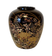 Japanese Shibata Tenmoku-Kiku Porcelain Jar w/ Dragonfiles & Flowers Japan picture