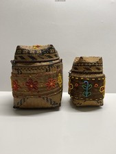 Vintage Dayak Beaded Baje' Baskets - Set of 2 Handwoven Borneo Tribal Art picture
