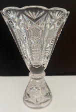 Early American Clear Pressed Glass Trumpet Vase Scalloped Rim Pedestal Base 6